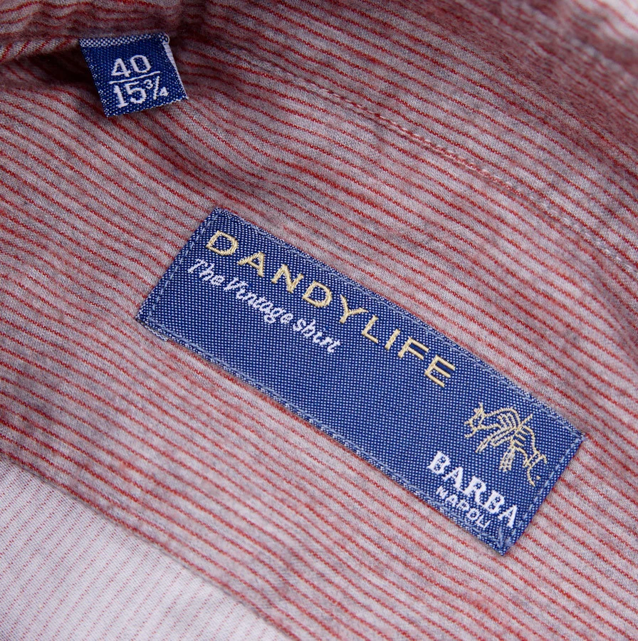 Camisa Jersey Algodón Suave Rayas Gris-Rojo Calce A Medida BARBA NAPOLI 15.75 NUEVA CON ETIQUETAS Foto 3 de 4