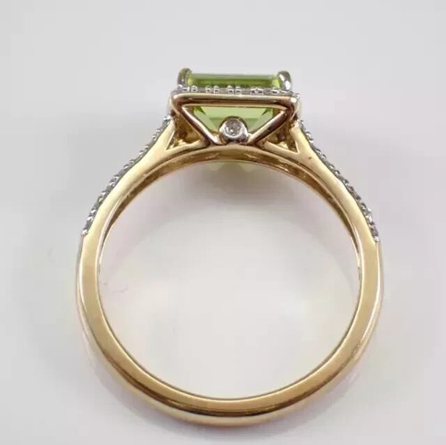 Engagement Ring 14K White Gold Plated 3Ct Emerald Cut Lab-Created Peridot Halo - Picture 3 of 5