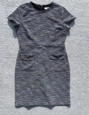 Loft Tweed Flippy Dress Women 14 Blue Lined Slip Sleeveless Casual Party Pockets