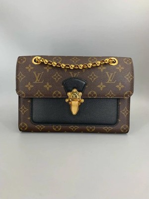 Louis Vuitton Victoire Monogram Canvas Black Leather Chain Shoulder Bag