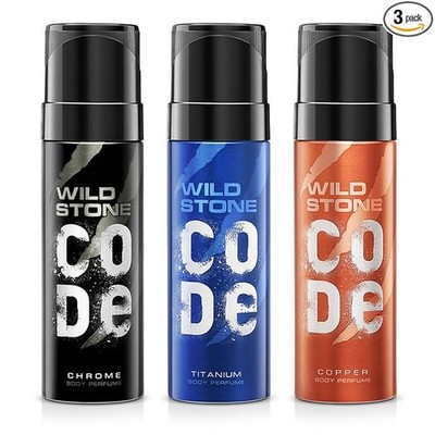 WILD STONE CODE Chrome, Copper & Titanium Body Perfume Spray For Men 3×150ml