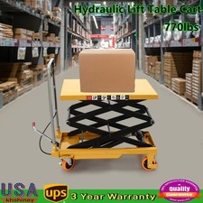 Hydraulic Lift Table Cart 770 Lbs Manual Double Scissor Lift Table 51 W Wheels