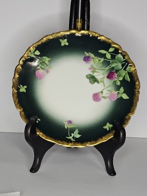 Antique T&V Limoges France Hand Painted Cabinet Plate Clover Blossoms Gold...