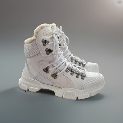 Gucci, Real Fur Dyed Lamb White Winter Leather Upper Boots  Size 37