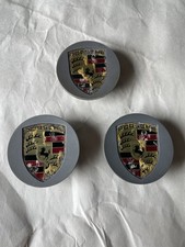 3 PORSCHE GENUINE ORIGINAL 65MM ALLOY WHEEL CENTRE  HUB CAPS MACAN CAYENNE USED