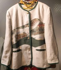 NANA NANETTI traditional jacket linen vintage with country house motif, lined