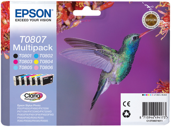 Multipack Epson T0807 lot de 6 cartouches haute fidélité chromatique