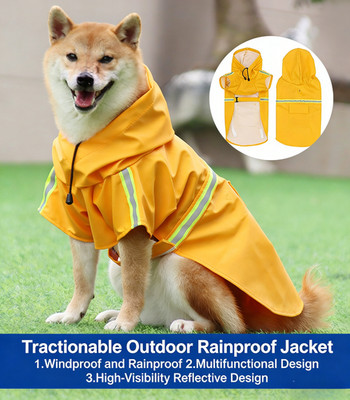 Pet Raincoat With Hood Large Dog Waterproof Reflective Pet Raincoat Cloak Sale