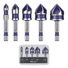5PCS  82° HSS 5 Flute Countersink Drill Bit Set for Metal 1/4'' Hex Shank