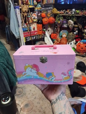 Rare Vintage Sanrio Little Twin Stars Metal Tin Box with Handle 1990 Unicorn HTF