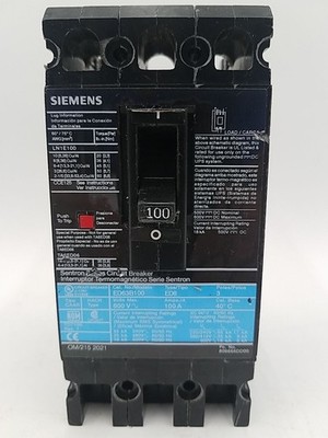 Siemens ED63B100 Circuit Breaker 100A 3P 600V ED6 3 Pole 100 Amp Used