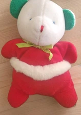 Soft Dreams White Teddy Bear  Red Santa Suit Green Ears Green Ribbon Plush HTF