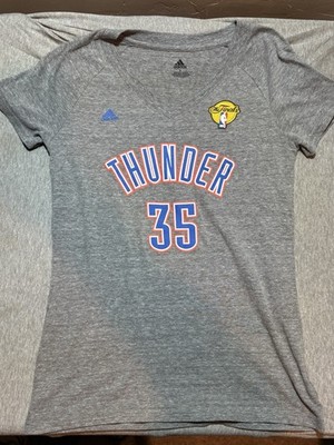 adidas NBA Finals OkC Thunder Kevin Durant Gray Shirt Women Size L Runs Small 