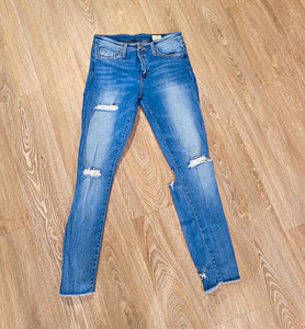 Bridge by Gly Women's Blue Medium Wash Mid Rise Ankle Skinny Distressed Jeans