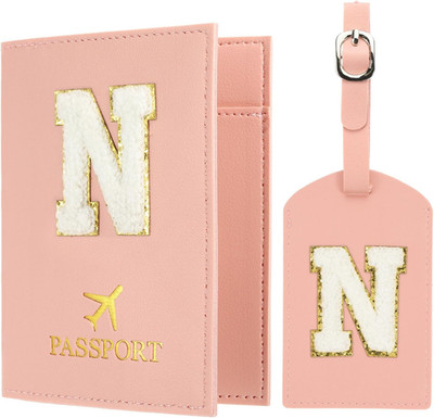 Passport Holder for Travel, Initial Passport Cover and Luggage Tag Set with Alph