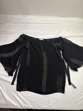 Halston Heritage Off Shoulder Flowy Printed Silk Georgette Top Size 6