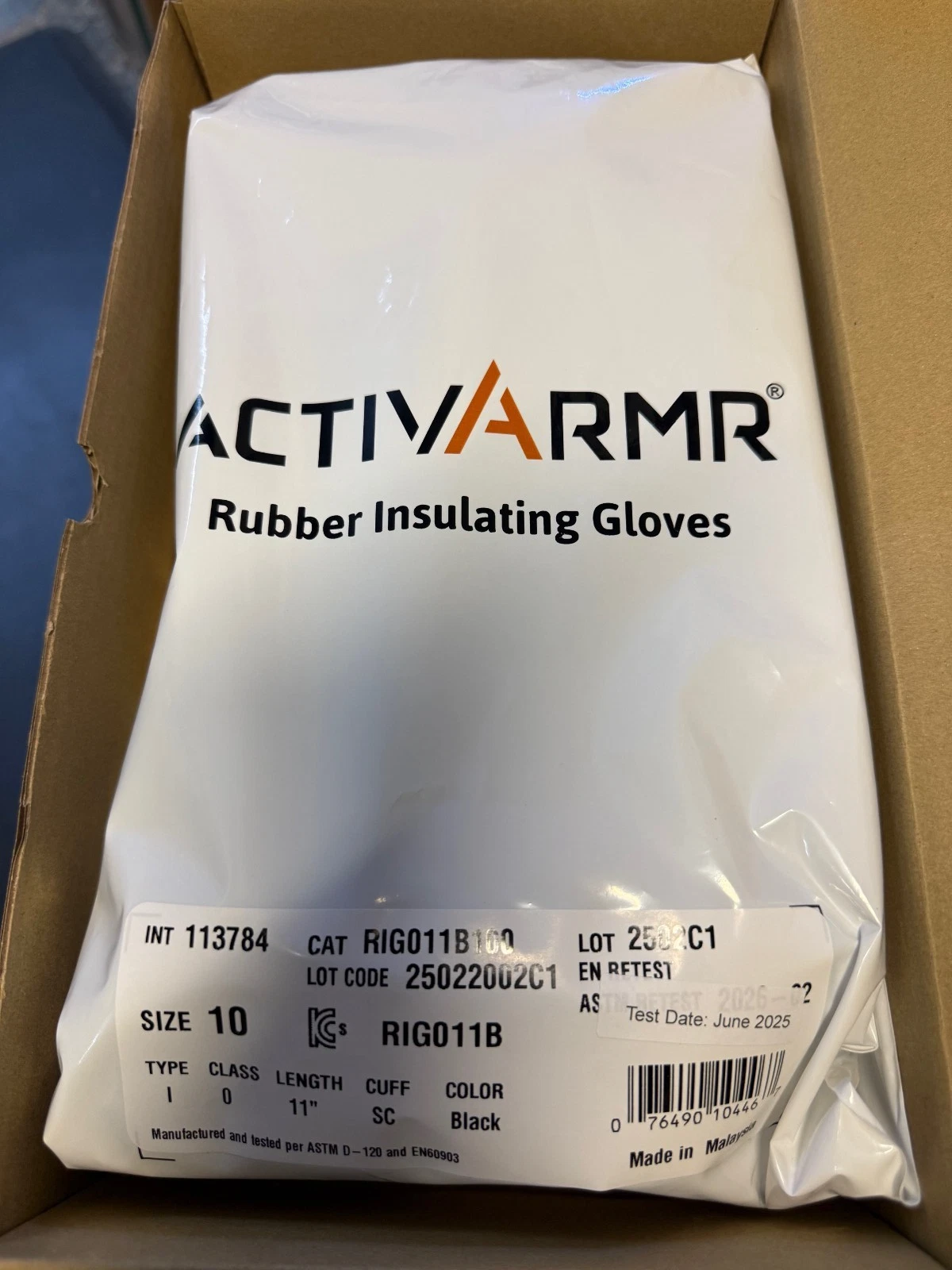 Ansell ACTIVARMR Rubber Insulating Gloves Size 10 BLACK Class 0 RIG011B 113784