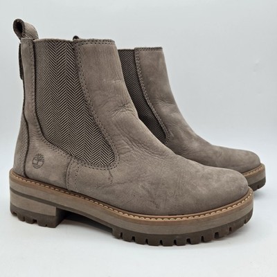 Timberland Courmayeur Valley Taupe Grey Nubuck Chelsea Boots Women's Size 7.5 US