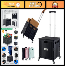 Portable Folding Utility Cart - Collapsible Rolling Trolley with Lid Wheels fo