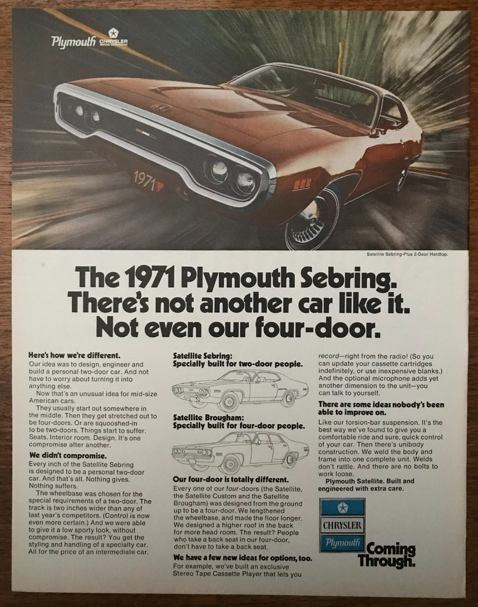 1971 Plymouth Satellite Sebring vintage magazine ad | eBay