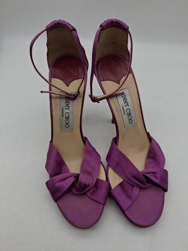 Jimmy Choo Sandals Purple Satin Buckle Size 38 US 7.5 Pump Heel