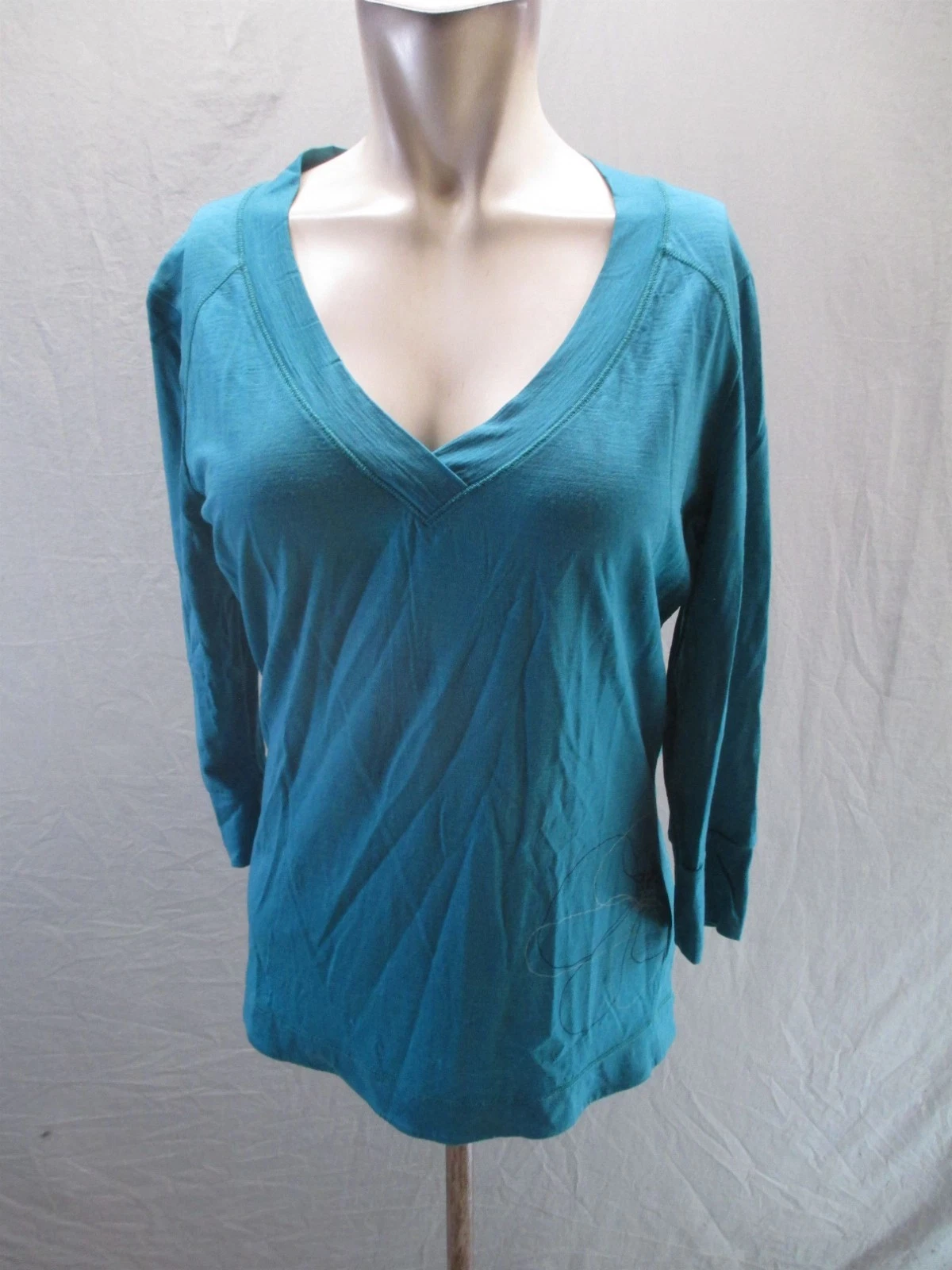 Icebreaker Size S Womens Blue 100% Merino Wool V Neck Base Layer Pull Over 713
