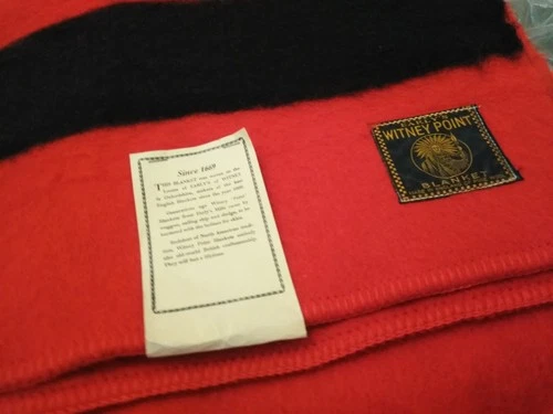 VTG. EARLY'S WHITNEY POINT RED BLACK ENGLISH WOOL BLANKET 4 POINT  88” x 74”