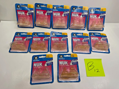 Vintage 1997 lot x 12 Gerber NUK Size 1 Latex Orthodontic Nipples Slow Flow Baby