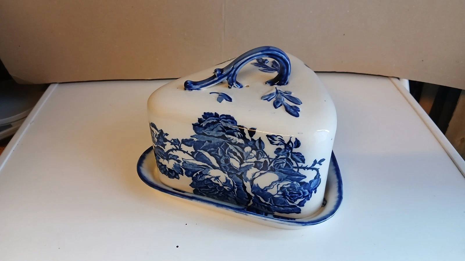 Vintage Blue and White Ceramic Cheese Dish by Ironstone