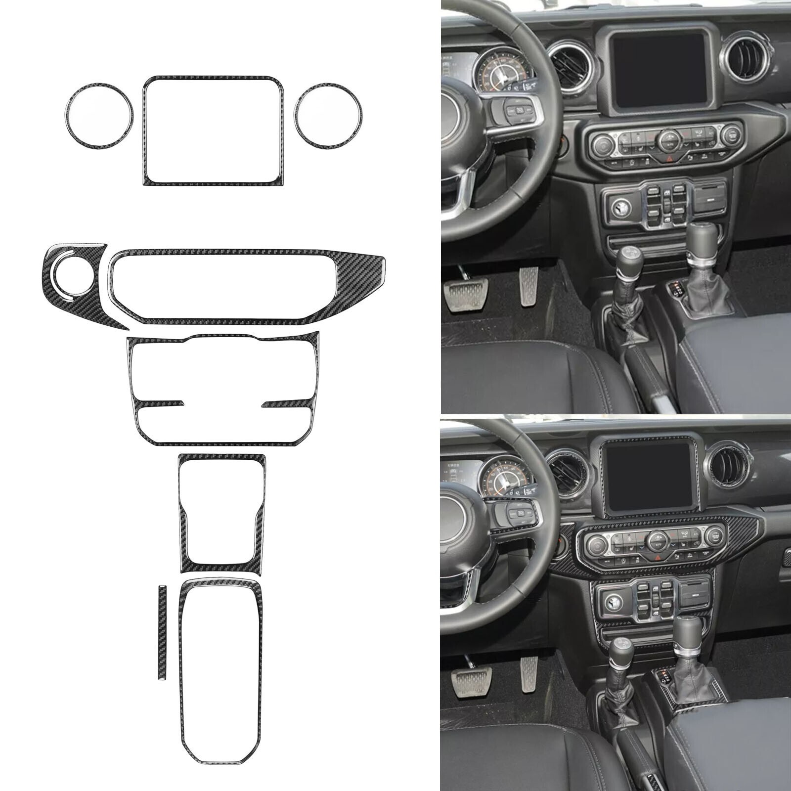 8Pcs Carbon Fiber Center Console Panel Cover For Jeep Wrangler JL Gladiator JT