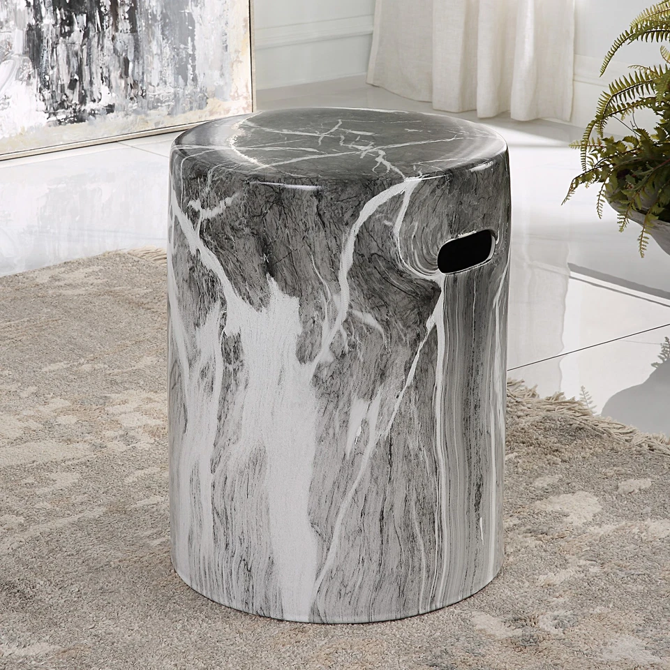 Uttermost 22896 Marvel 13"W Accent Stool - Black /Gray / White - Image 3 of 4