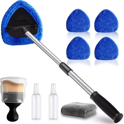 Car Windshield Cleaning Tool Kit - Expandable Window Cleaner w/ 4 Microfiber Pad