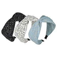 3-Piece Flower Print knotted Headbands for Women, Cute Fashion Women’s Wide T...