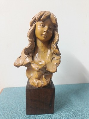 Handcrafted clay bust on hardwood base..signed..20.5cm high.. excellent...