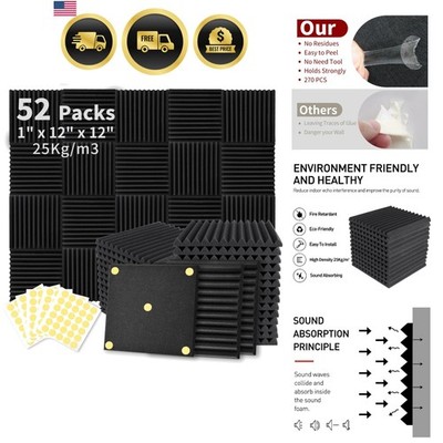 52 Pack Acoustic Foam Panels 1'' x 12'' x 12'' Sound Proof Foam Panles Soundproo...