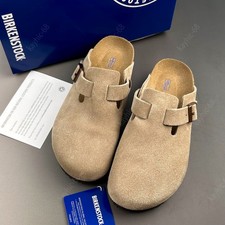 Birkenstock Boston Soft Footbed Suede Leather Taupe Men and women's Clog Shoes
