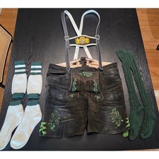 Vtg Ernst Licht Deerskin Leather Lederhosen Traditional Embroidery Set Mens 36