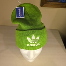 Adidas Originals Mens Green Trefoil Logo Woven Knit Beanie Hat One Size NWT