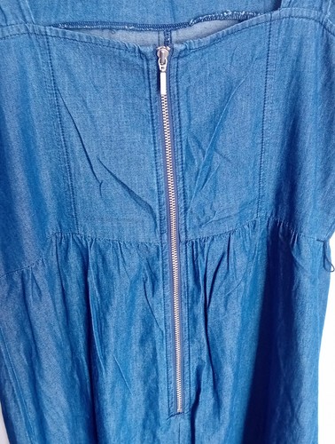 Oasis Denim Midi Dress Size 12 Zip Fastening Button Straps - Picture 3 of 4