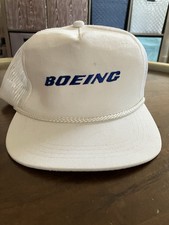 Vintage 80s Boeing SpellOut Snapback Cap Trucker Hat Mesh White