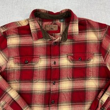 Orvis Big Bear Heavyweight Flannel Shirt Men XXL Red Tan Plaid Pockets Utility