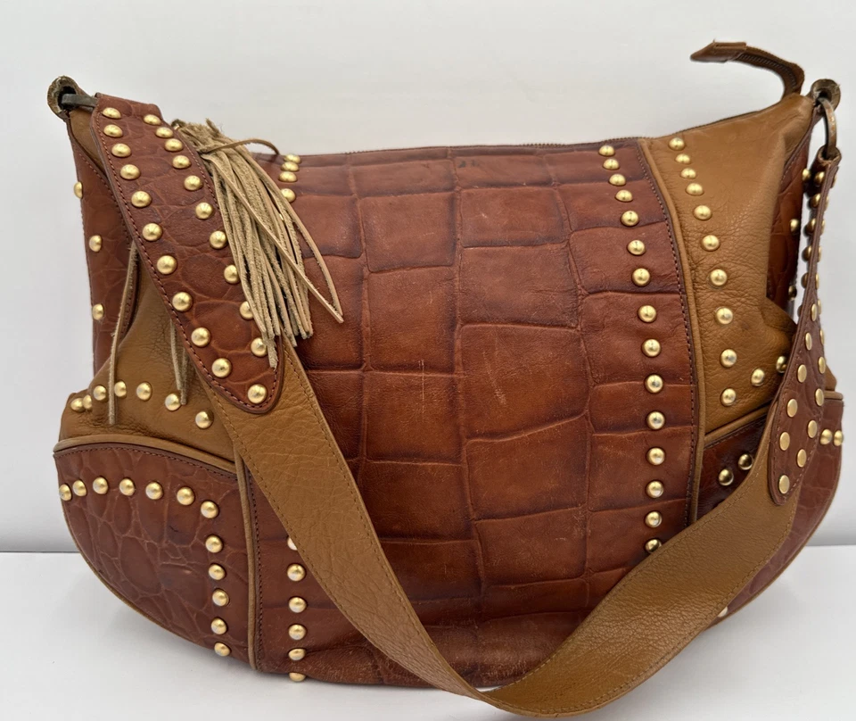 Bloomingdales Bolso de Mano de Cuero de Cocodrilo Marrón Grande Hobo Bolso de Hombro Cartera Boho Foto 4 de 4