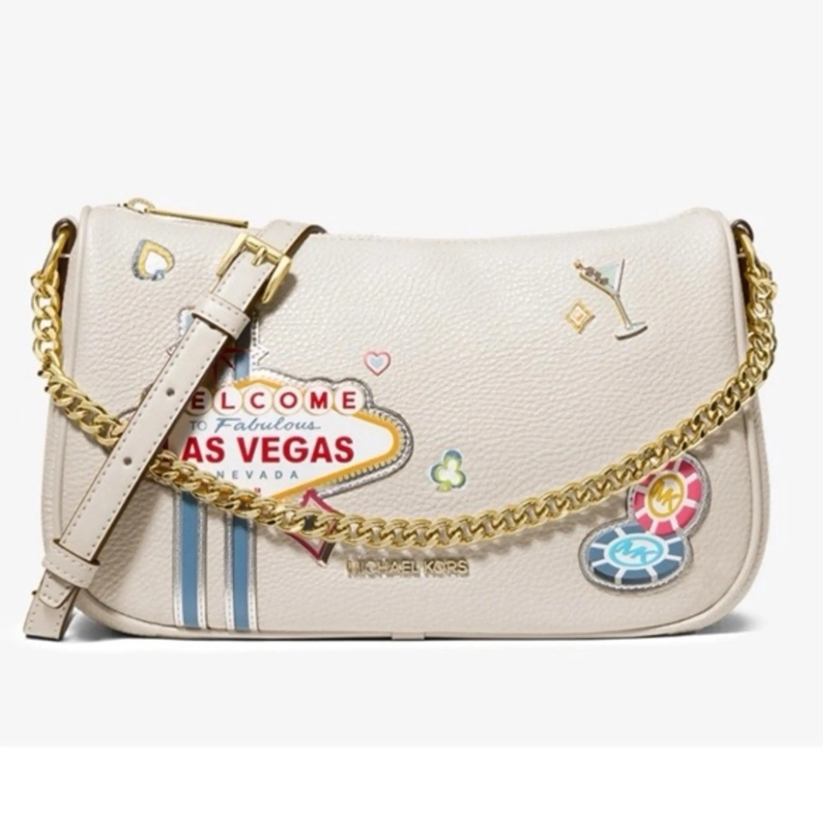 Michael Kors Carmela Medium Embellished Cream Crossbody Bag Las Vegas NWT