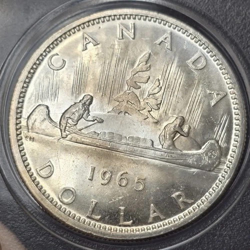 NICE 1965 Canada Silver Dollar Coin .800 Fine Voyageur Canoe Uncirculated