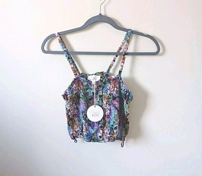 Hippie Rose Crop Top Womens Juniors M Floral Boho Multicolor Summer NWT 