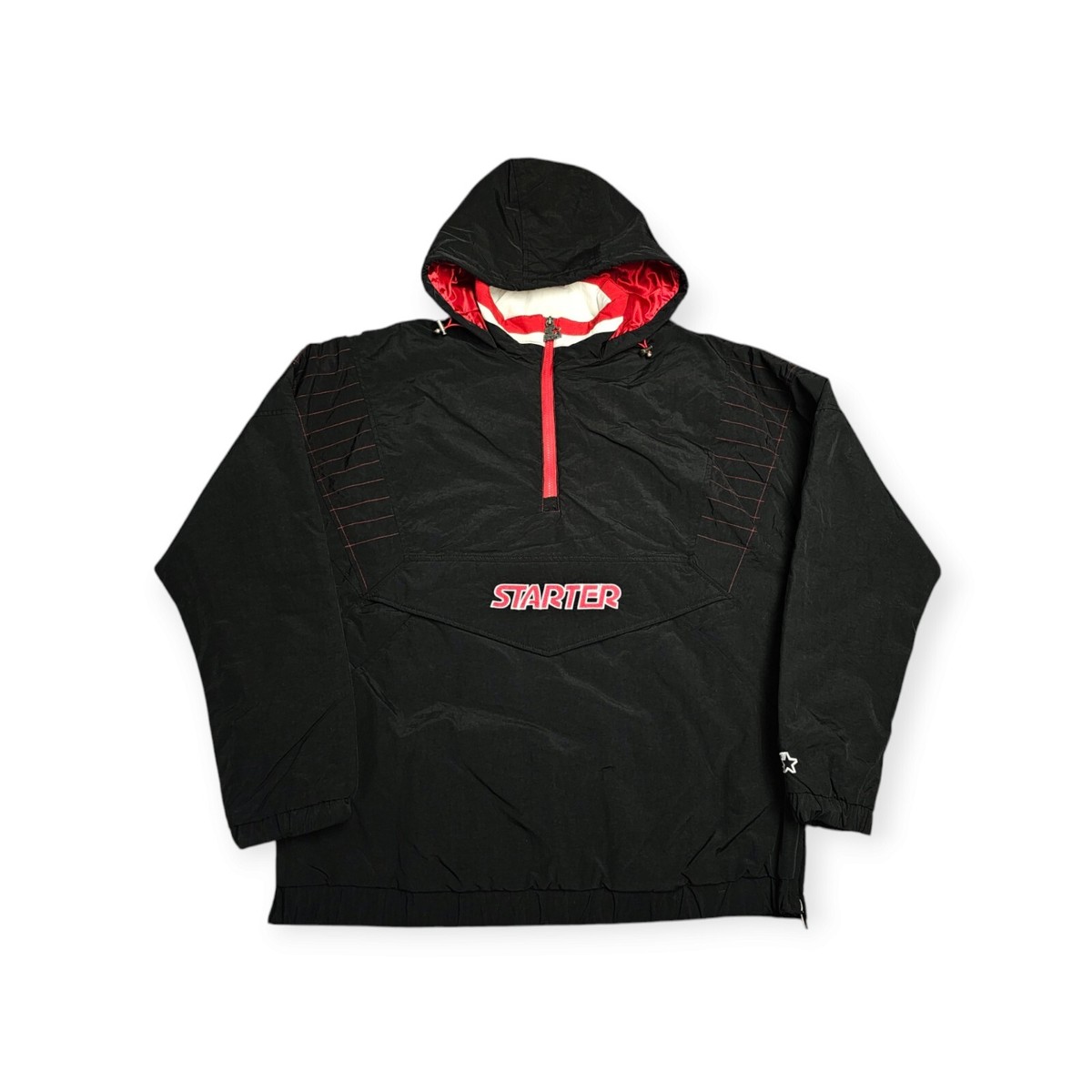 NEW Starter Jacket Pullover Half Zip Black/Red Coat Men's Size L