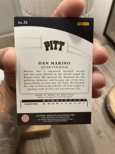 2015 panini immaculate Dan Marino 75/99 Multi Sport Pittsburgh  - Picture 2 of 2