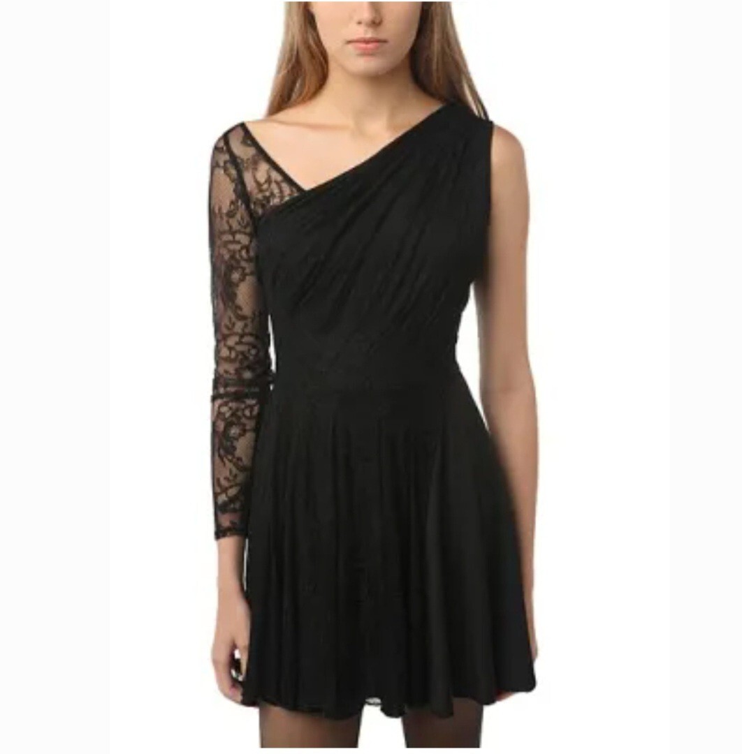 black satin and lace mini dress TIE NECK LACE TRIM SATIN SLIP MINI DRESS G / Black / L main image 0
