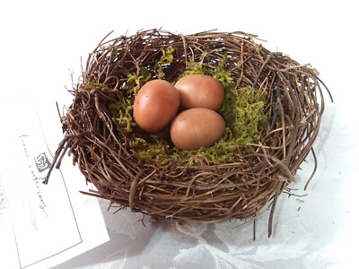 Home Interiors Birds Nest Pick with 3 Eggs/Natural Fibers Rustic Decor Pick/NWT