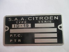 Typenschild Citroen Schild ID-plate plaque targa targhetta ID19 ID 19 S54 DS